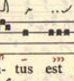 Un punctum : une seule note carrée, ici sur « -tus » de « natus », Graduale Triplex p. 47